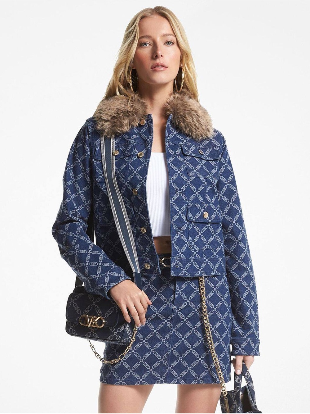 Michael Kors Monogram Denim Jacket Size 2
